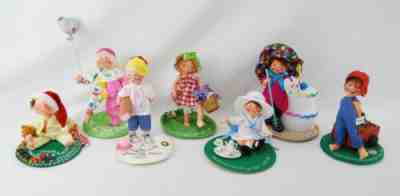 Annalee Doll Society Logo Kid Collection of 7 with Official Pins (1989-2001)