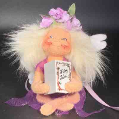 Annalee Doll Fairy Tales Pixie 2002 Purple Dress White Wings Lavender Flowers 5"