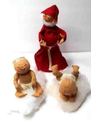 3 Vintage Annalee New Years Figures - Old Man With 2 Angel Cherub Babies