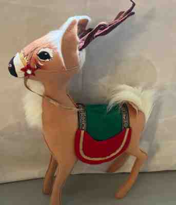 Annalee Vintage 2002 Amber Reindeer 18" Christmas Doll Red Green Gold Saddle