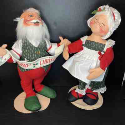 Vintage 1992 Annalee Large 20" Santa Claus & Mrs. Claus Christmas Dolls Banner