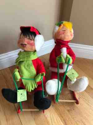 Annalee Mobilitee Vintage Large Christmas Boy and Girl on Sled