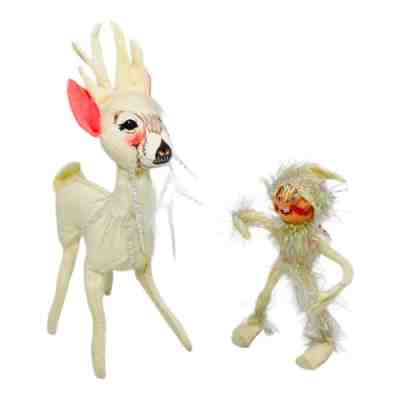Annalee Christmas White Reindeer Antlers & Icicles With White Tinsel Elf RARE