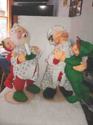 Vintage Annalee Christmas Dolls Santa Claus & Mrs. Claus 18â?H , with elves.