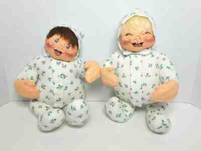 Christmas PJ Kids Annalee Dolls Baby 12" Vtg Mobilitee Open Mouth Closed Eyes