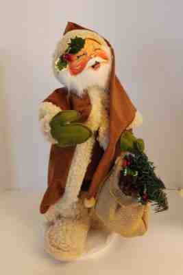 Vintage Annalee Old World Santa 18" Tall w/ Burlap Bag 1996 Pine Cones Sherpa