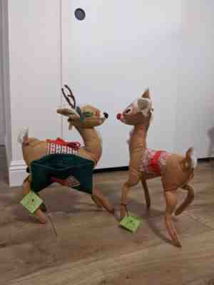 VINTAGE CHRISTMAS REINDEER NOS with tags PAIR ANNALEE DOLLS 1965 1971