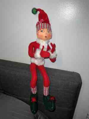 Annalee Christmas elf red large candycane stripe. 20 inches. 2005
