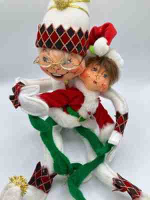 Annalee Doll 2007 14 Inch Christmas White Harlequin And Red 2009 7 Inch Red Elf