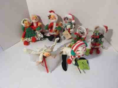 Eight Vintage Annalee Christmas Dolls-Santa ,Mrs. Claus, Mice, Angel, Snowman