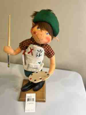 2002 Annalee Doll Tall 15" Artist Elf Art Painter on Wood Base #7392 Mobilitee