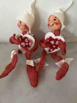 Annalee Dolls 1999 Sweetheart Elf Elves 10â? Christmas Valentines Heart Lot Of 2