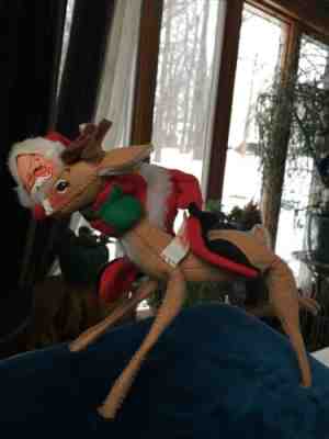 Vtg Annalee Santa Claus 1963 Hugging/Riding Rudolph the Red-nosed reindeer RARE