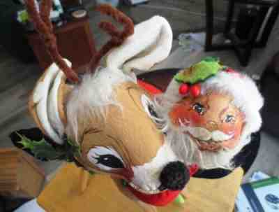 Vintage Annalee Santa Claus (1963 Hugging/Riding reindeer (1965) 18-19"