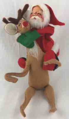 Annalee Mobilitee Doll Santa And Red Nosed Reindeer Hugging 1965 1971 Vintage