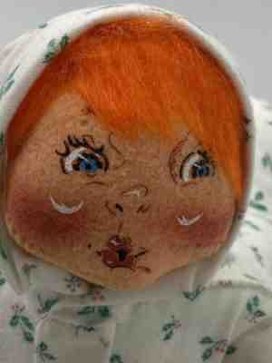 Annalee Doll 1990 14 â?? PJ Kid Christmas Pajamas Red Hair Fish KIss Mouth Tag