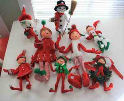 Lot 8 Annalee Christmas Elf 15" Candy Cane Dolls Mouse Snowman poseable wreath