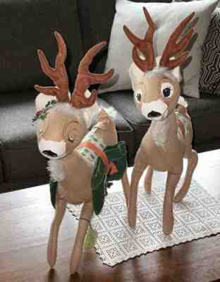 2 Vntg ANNALEE Christmas Reindeer Mobilitee Dolls /Saddles Card Holder /21"- 22"