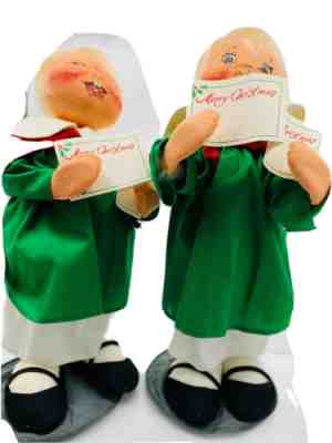Vintage Annalee Doll Set Of 2 1990 18 Inch Caroler Blonde Hair Choir Books