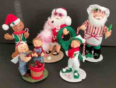 Annalee Dolls Lot of 5 -Apple Picking Kids, Santas, Elf, Gingerbread