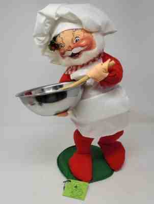 Vintage Annalee Santa Claus Baker Christmas Doll Holiday Baking Mixing Bowl EUC