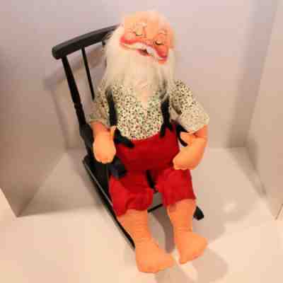 Annalee Santa Doll Sleeping In wooden Rocking Chair 1990 off season Christmas