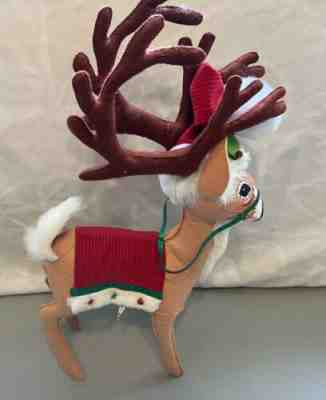 Annalee 2010 Green Ribbon Red Corduroy Santa Hat Reindeer Large 14" Christmas