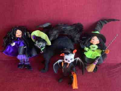 Annalee Doll Lot Of 4 Halloween Witch Black Cat-Bat-2005 2009-Good Used Cond!!!!