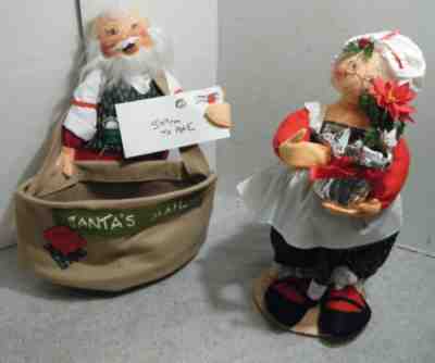 VTG LARGE 17" AnnaLee CHRISTMAS SANTA & MRS CLAUS MAIL BAG & RARE POINSETTA
