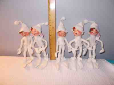Annalee Posable White Frosty Winter Pixie Elf 1986 1990 1991 1992 1993 Set 5