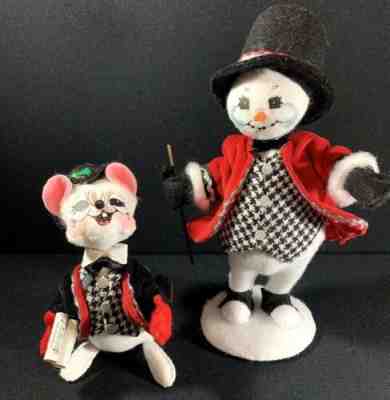 Annalee 2014 Snowman and Mouse Caroler Black Plaid Red Classy Lot of 2 Christmas