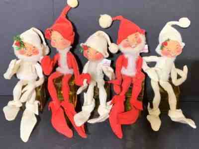 5 Vintage 1957~1965 Annalee Doll ELVES White & Red 10" RARE
