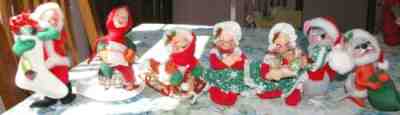 7 1980s Anna Lee Christmas Figures Mice, Mrs. Claus, Santa Claus