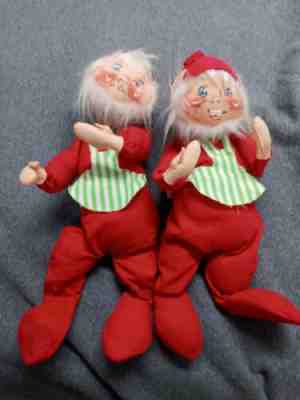 Vintage Pair Annalee Mobilitee 1969 Santa/Elf Bendable Christmas 18" Plush Dolls