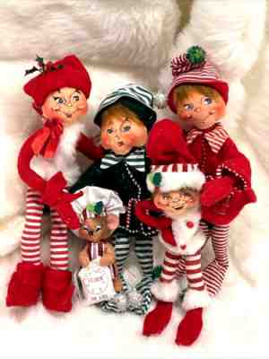 5 Annalee Christmas Dolls ELVES AND MOUSE 2004--2016