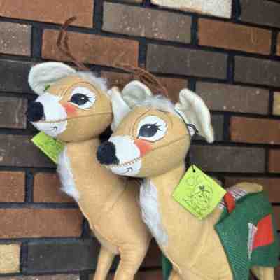 2 LARGE 18â? Vintage 1965 ANNALEE Deer Reindeer Mobilitee Doll Christmas