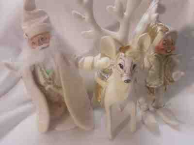 Annalee Santa Reindeer & Elf Dolls Cream & Gold 2013