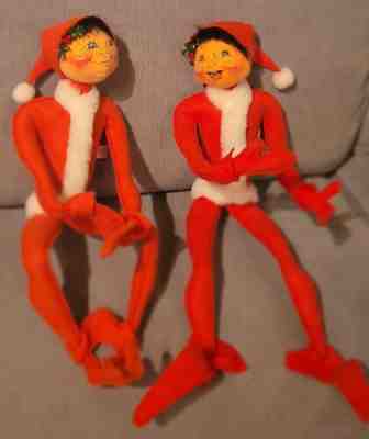 Annalee Christmas Elf 1992 1993 18+ Inches Posable set of 2