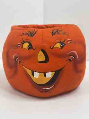 Vintage 1993 Annalee Large Felt Halloween Pumpkin Jack O Lantern Bucket *No Lid