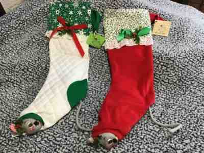 Two Annalee Stockings with Peek-A-Boo Mouse 22" #7550 w/tags Nice vintage