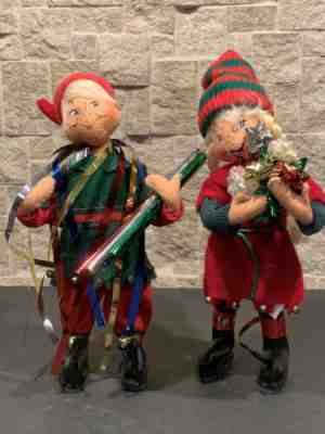 Vintage Annalee 2-2006 Christmas Elf With Wrapping Paper And Girl Elf W/Bows