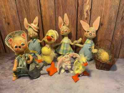 Lot Of 7 Annalee Dolls Stuffed Bunny Duck Easter 1996 1965/1971 1972/1982