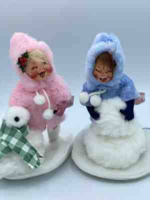 ANNALEE Doll 93 94 7 â?? Boy Girl Building SNOWMAN Pink Blue Fleece 7230 7231 Wink