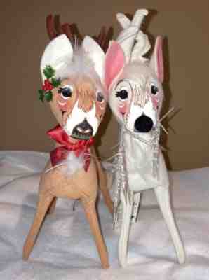 Annalee 12" Christmas Reindeer - Set of 2 - 1 with tag A Tan & A White One