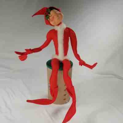 Vintage Annalee Mobilitee Christmas Bendable Elf Plush 1954 Felt Doll