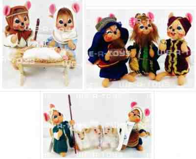 Annalee Mobilitee Dolls 11 Piece Mouse Manger Scene With Sheep Wired Dolls MINT