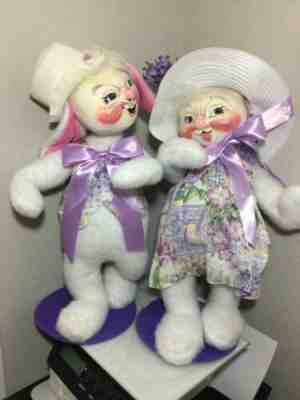 Vintage Annalee Mobilitee Dolls Large 18" Easter Bunny Rabbit Man Lady Pair-GUC