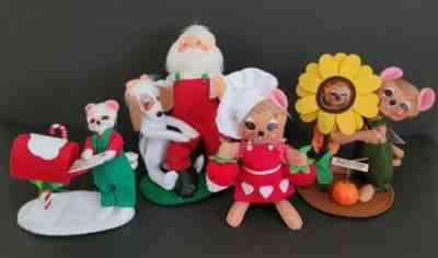 Annalee Dolls Lot Of 4 Sunflower Photo Op, Strawberry Mouse, Letter Mouse, Santa