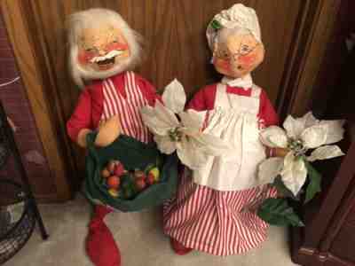 USA Vintage 1971 Set of ANNALEE Mobilitee Dolls Santa & Mrs. Claus Set 26" Tall