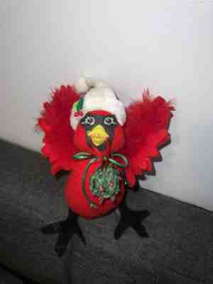 Annalee Christmas holiday red cardinal with mistletoe bird. 2007. 7 inches
